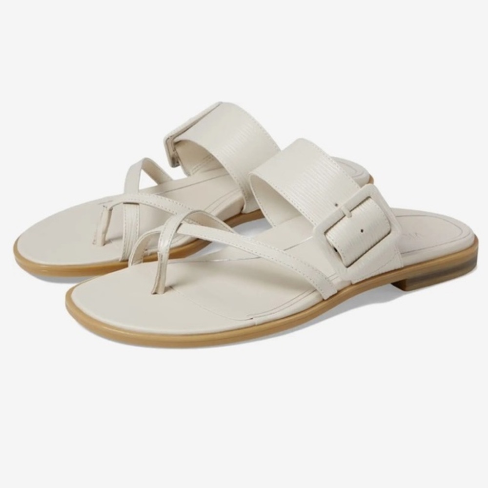 Vionic Ivory Leather Buckle Toe-Loop Sandals